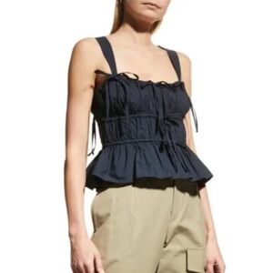 Ulla Johnson Navy Lulu Bow Top Size 8 Cotton Poplin